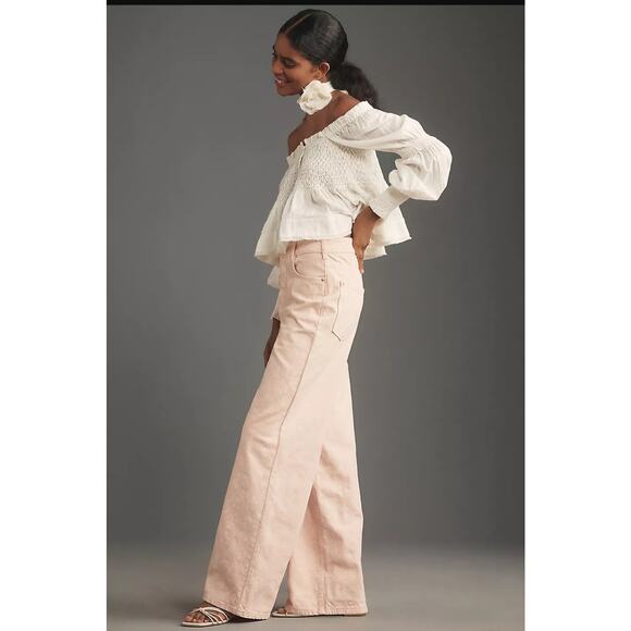NWT Anthropologie Pilcro Flocked A-Line High-Rise Wide-Leg Jeans $148 23 TALL - Picture 5 of 5